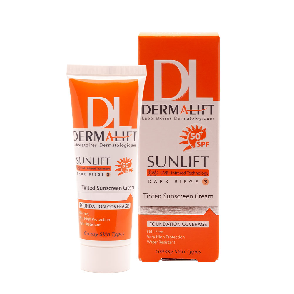 کرم ضد آفتاب رنگی SPF 50 پوست چرب درمالیفت بژ تیره