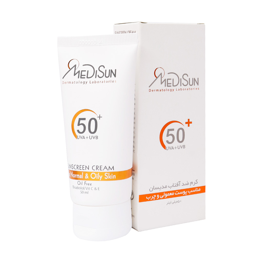 کرم ضد آفتاب بی رنگ spf50 پوست معمولی و چرب مدیسان